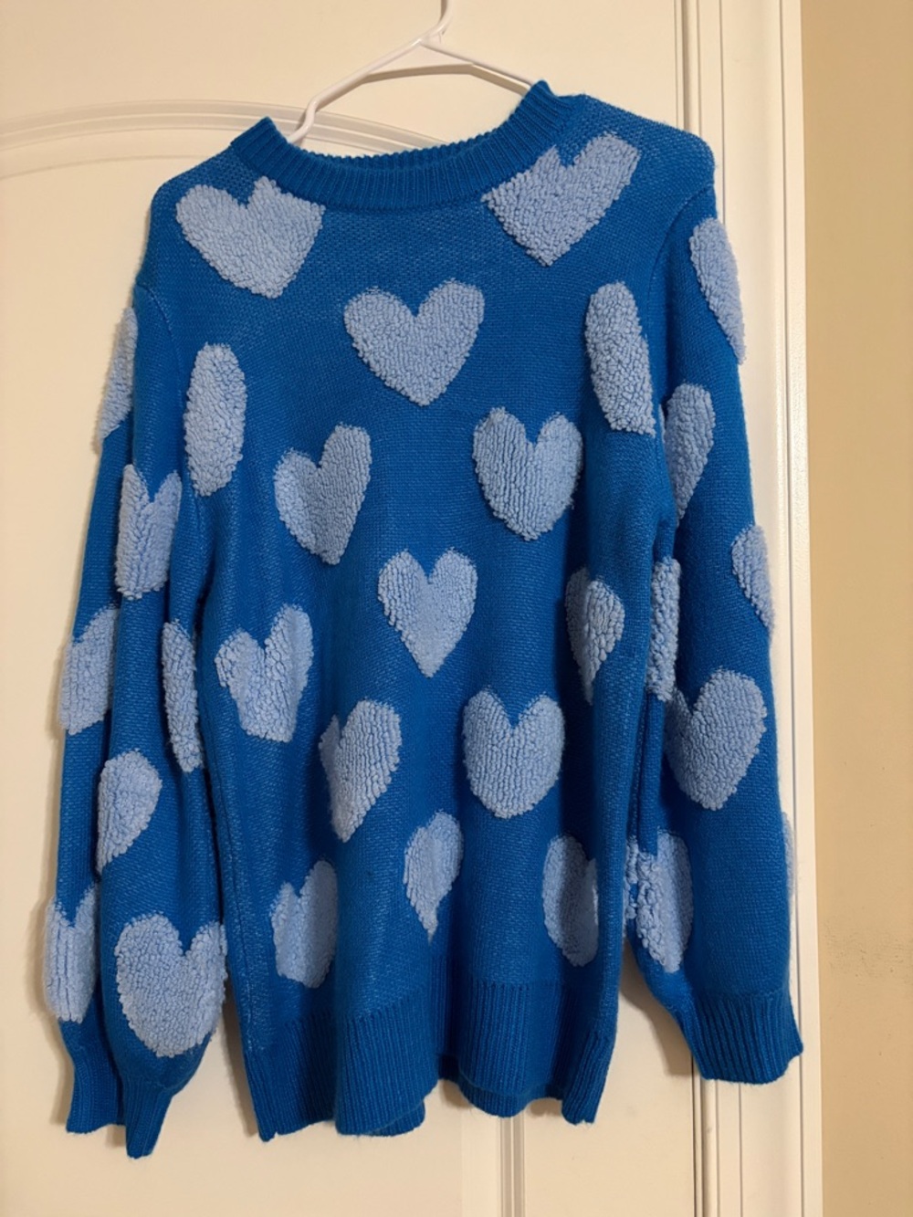Pink Lily Bright Blue Sweater with Light Blue Hearts